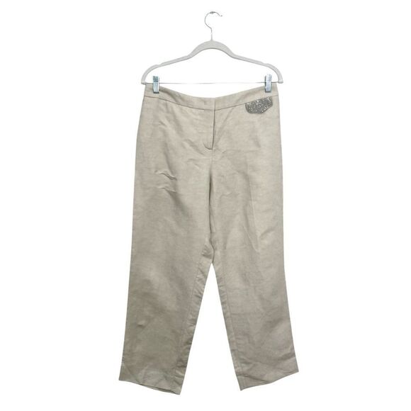 NEW FABIANA FILIPPI Mid-Rise Cropped Linen Trousers with rhinestone pocket - Picture 3 of 9